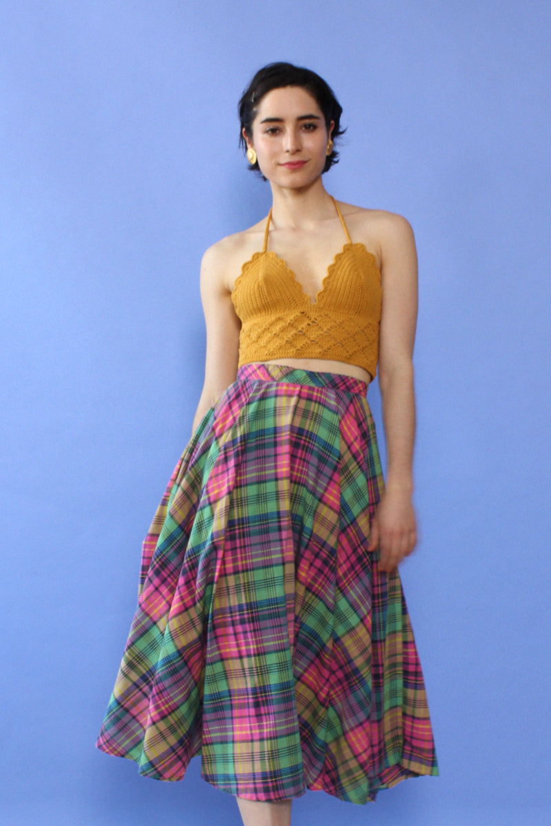Kiwi Strawberry Plaid Circle Skirt XS