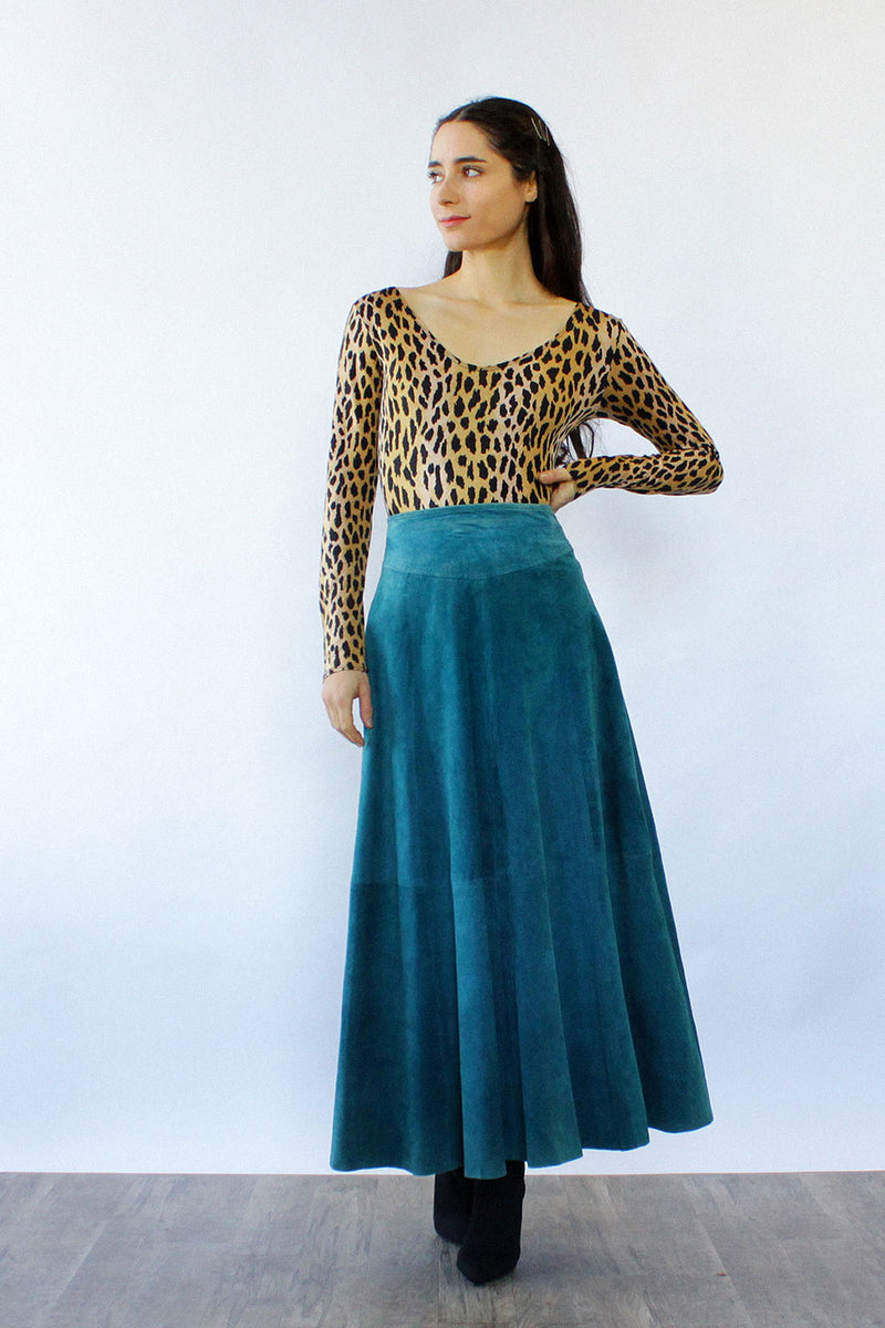 Teal Suede Flare Skirt XS-M