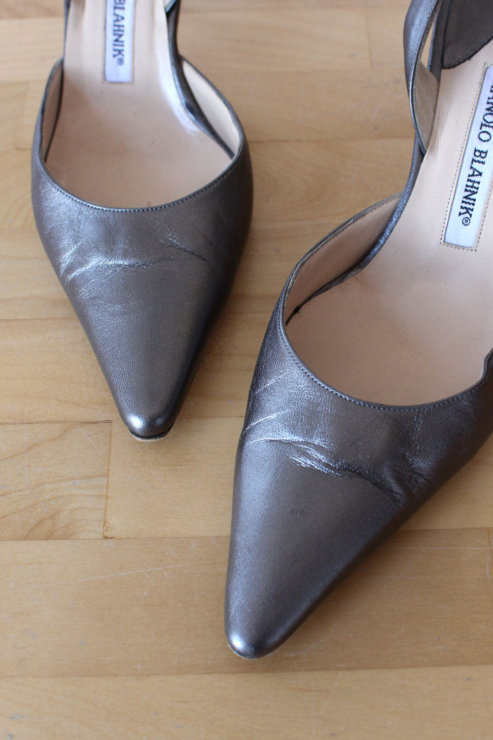 Pewter Leather Manolo Blahniks 38.5