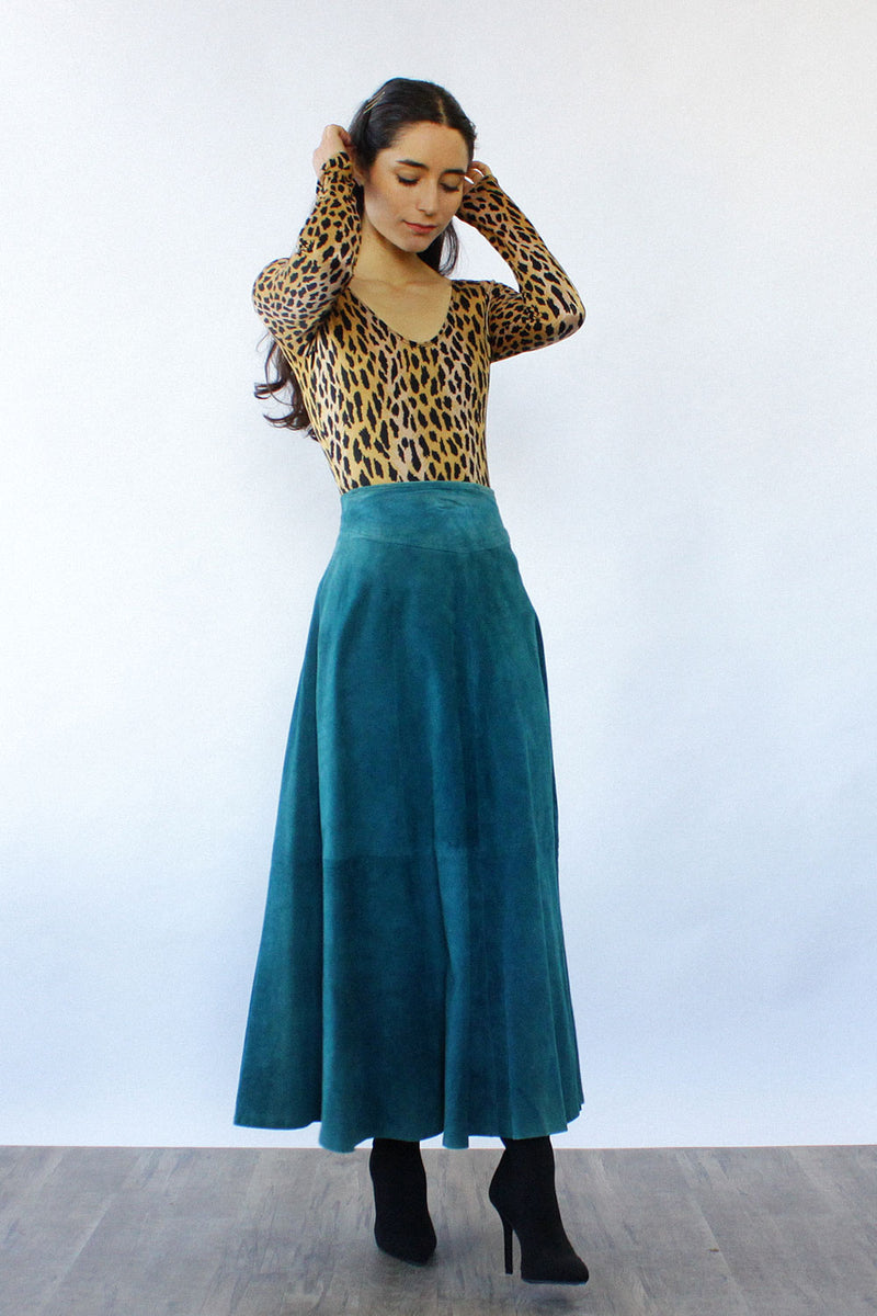 Teal Suede Flare Skirt XS-M