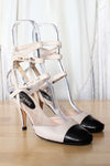Chanel Cap Toe Wrap Ankle Heels 37.5