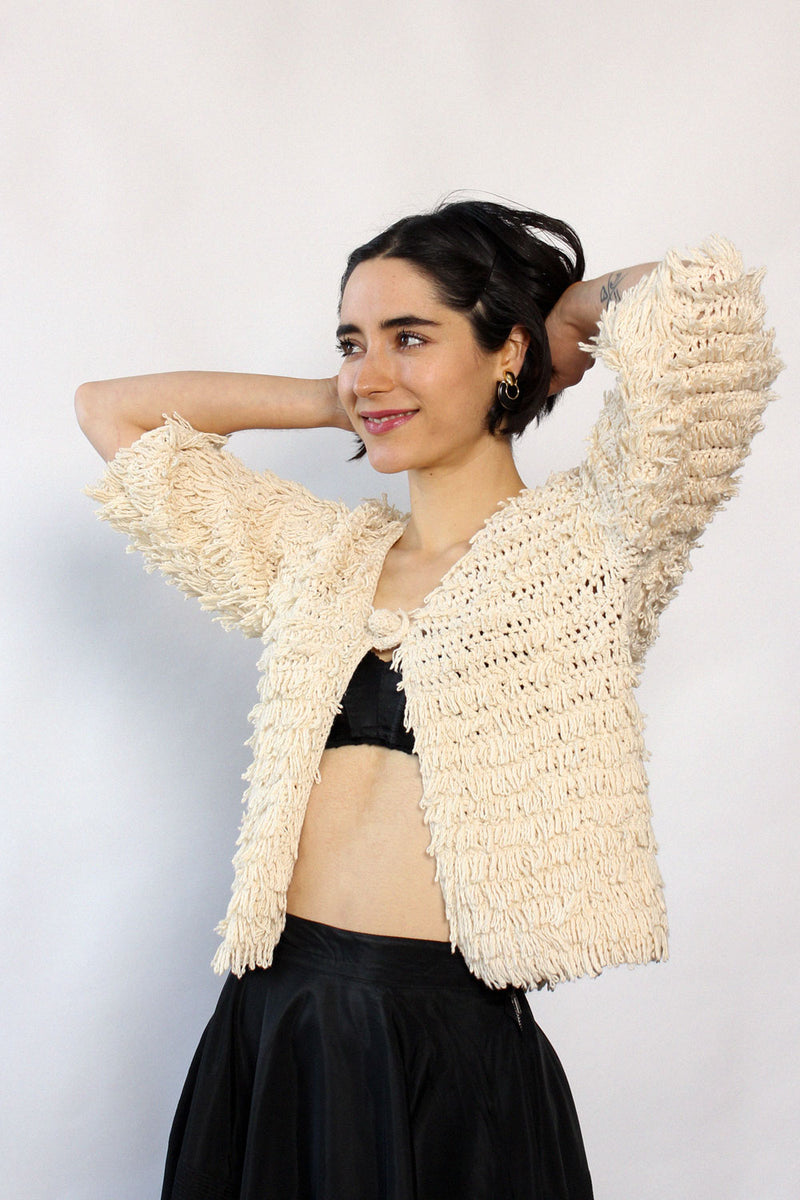 Shaggy Cream Cardi XS-M
