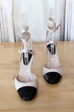 Chanel Cap Toe Wrap Ankle Heels 37.5