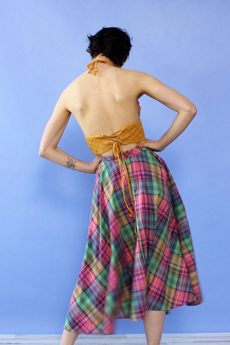 Kiwi Strawberry Plaid Circle Skirt XS