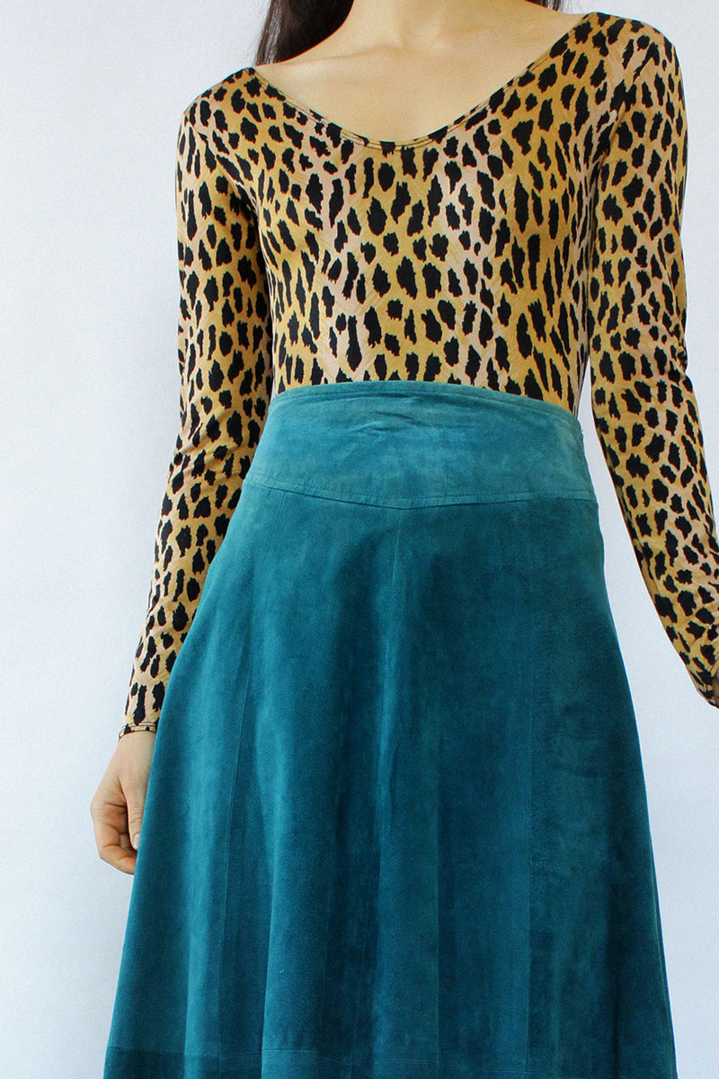 Teal Suede Flare Skirt XS-M
