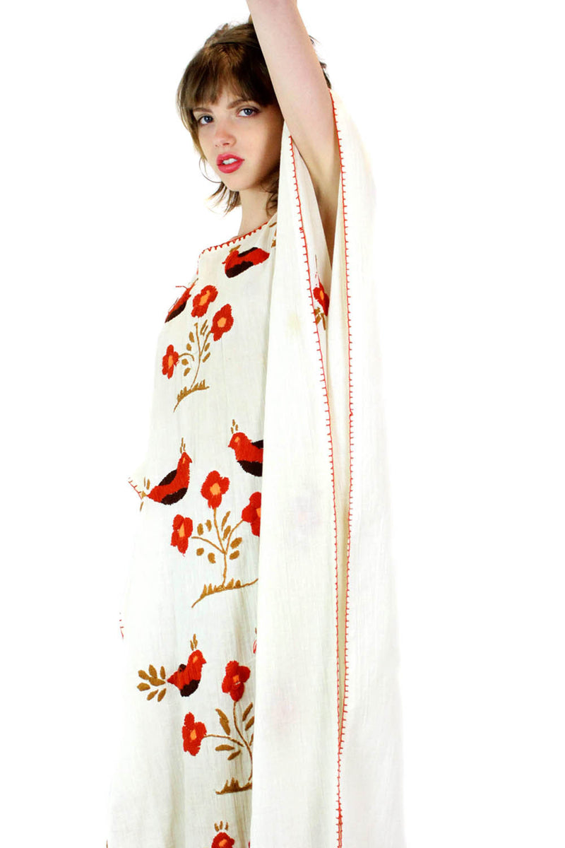 Embroidered Birds Caftan