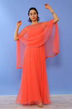 Shannon Rodgers Coral Rhinestone Chiffon Gown S