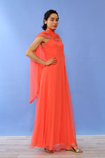 Shannon Rodgers Coral Rhinestone Chiffon Gown S
