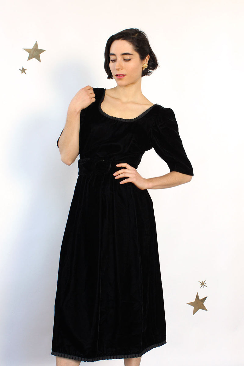 Pleated Noir Velvet Dress S/M