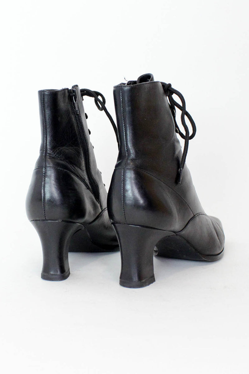 Black Lace Up Heeled Boots 8