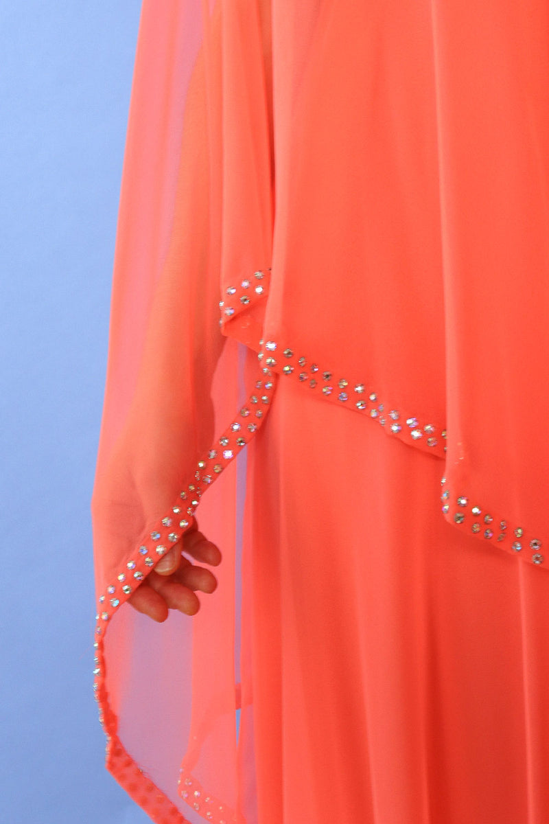 Shannon Rodgers Coral Rhinestone Chiffon Gown S