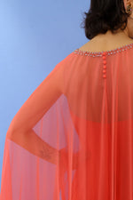 Shannon Rodgers Coral Rhinestone Chiffon Gown S