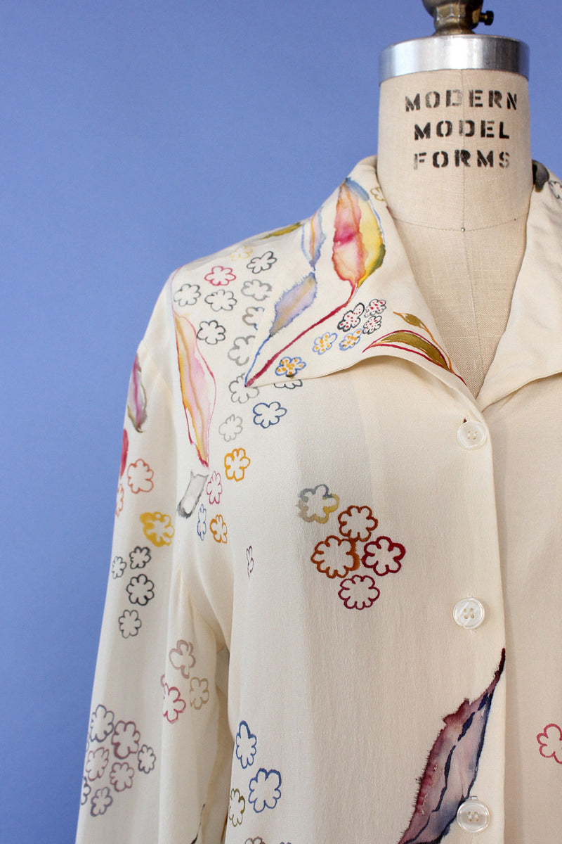 Carroll Hand Painted Silk Blouse S-L