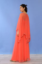 Shannon Rodgers Coral Rhinestone Chiffon Gown S