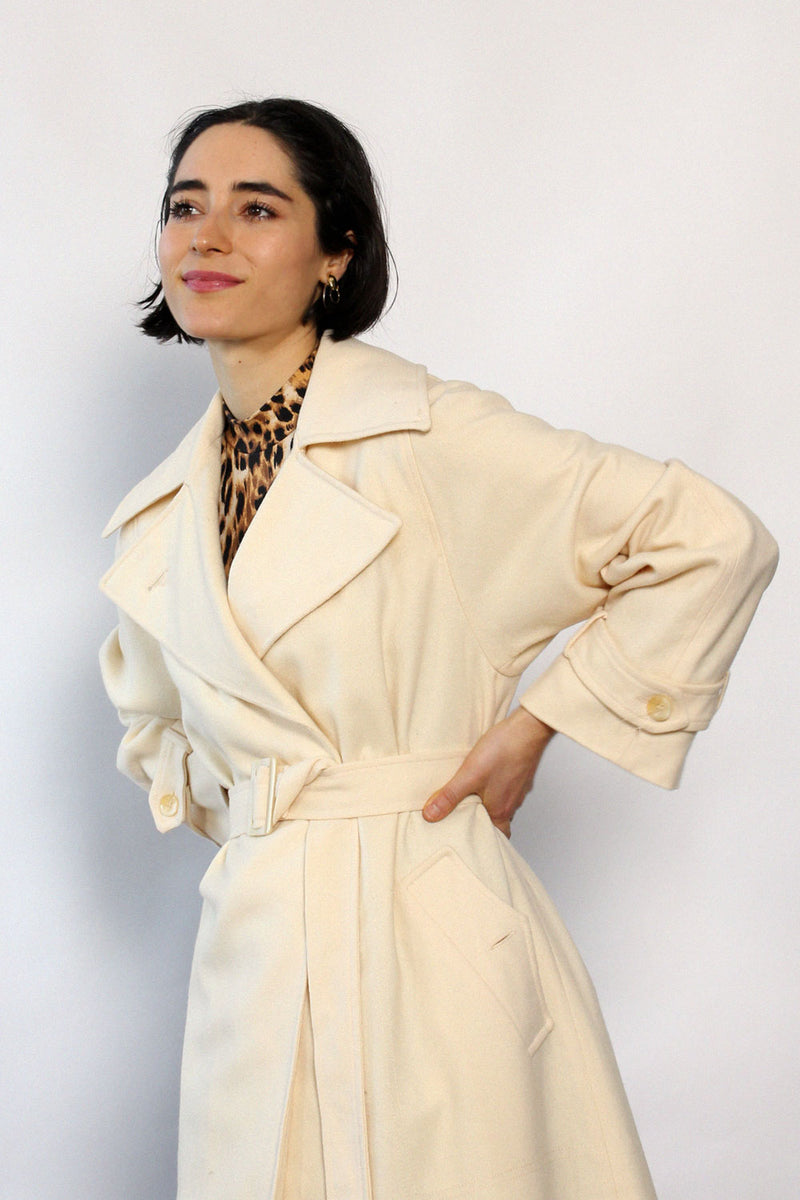 Ivory Wool Wrap Trench S/M