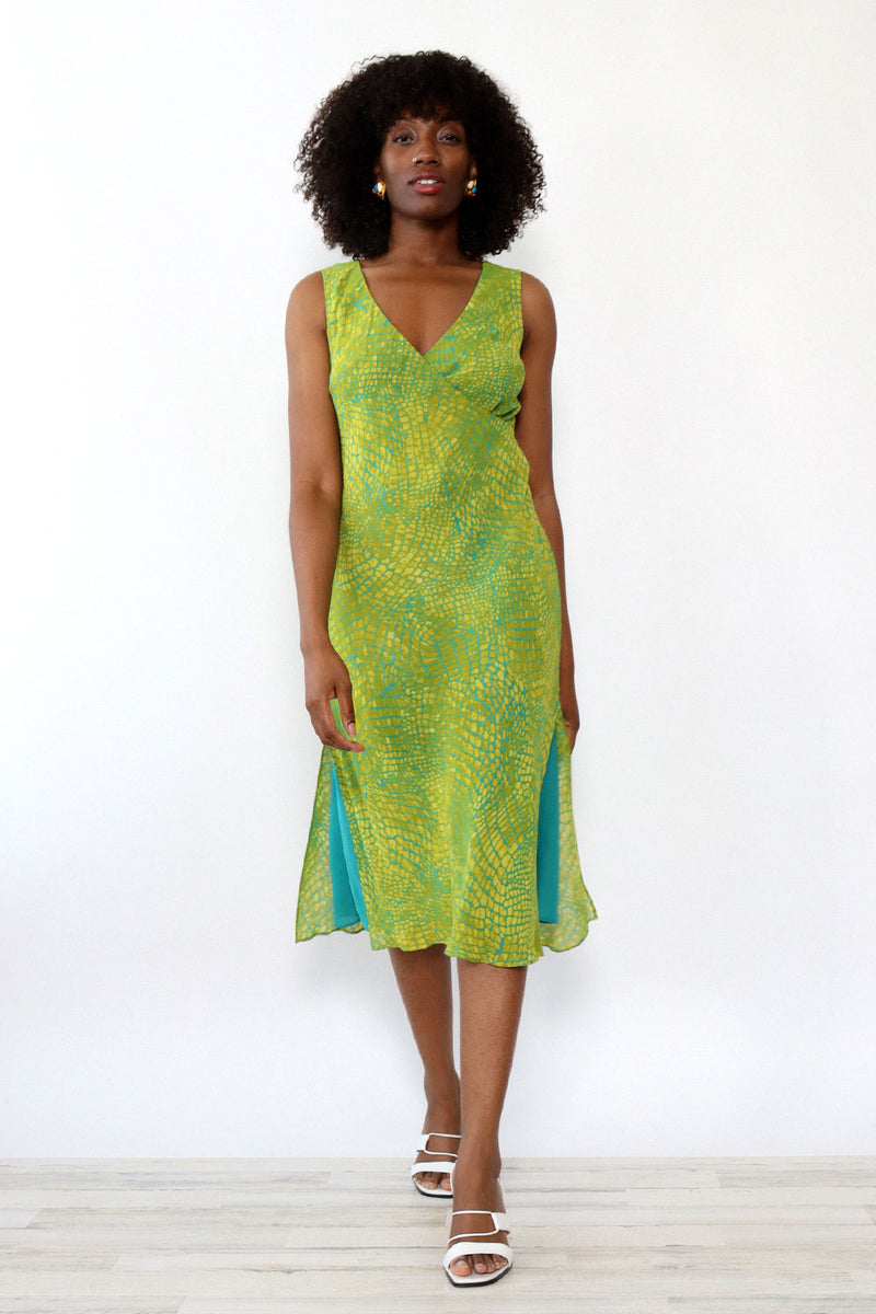 Lime and Teal Bias Cut Dress M