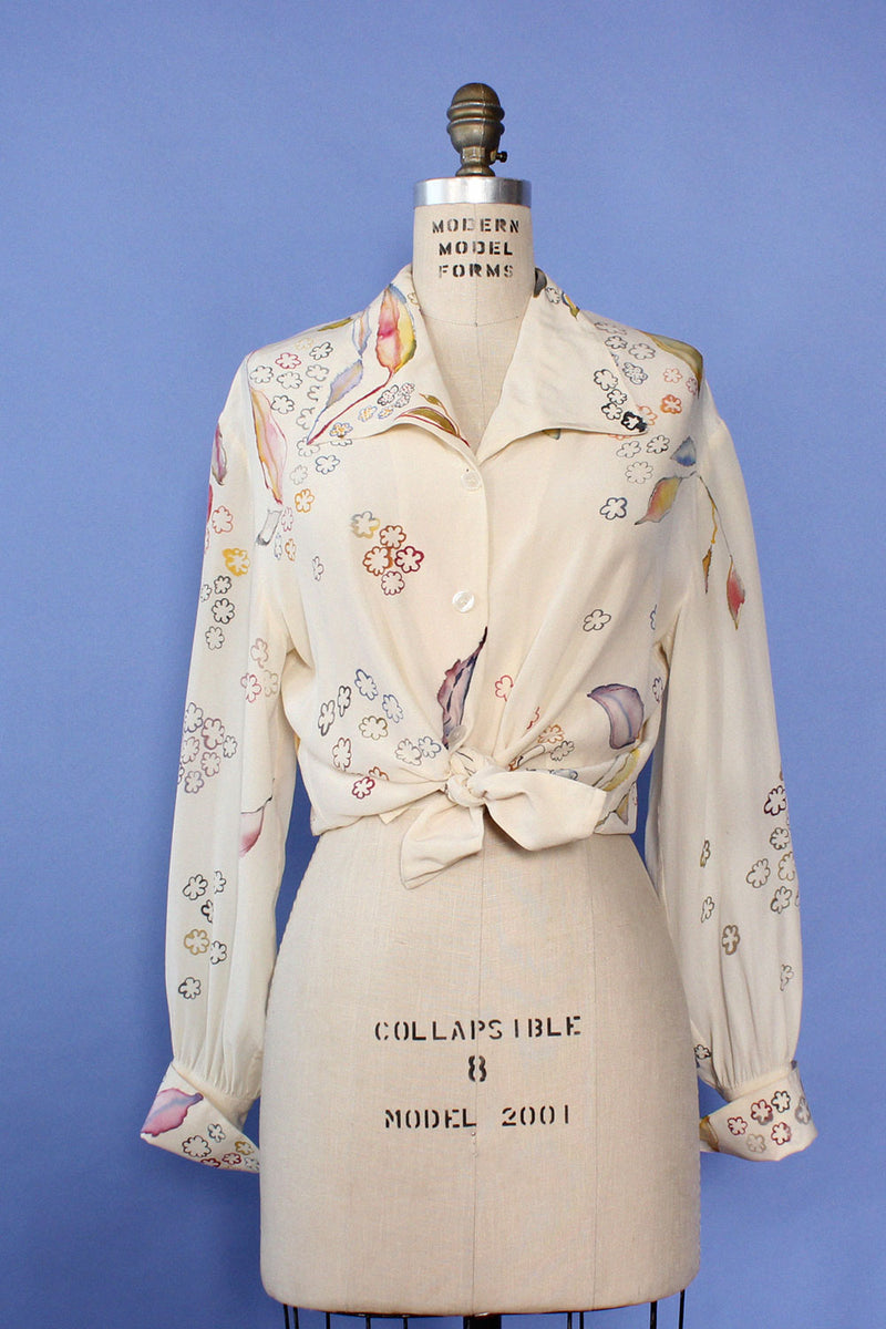 Carroll Hand Painted Silk Blouse S-L