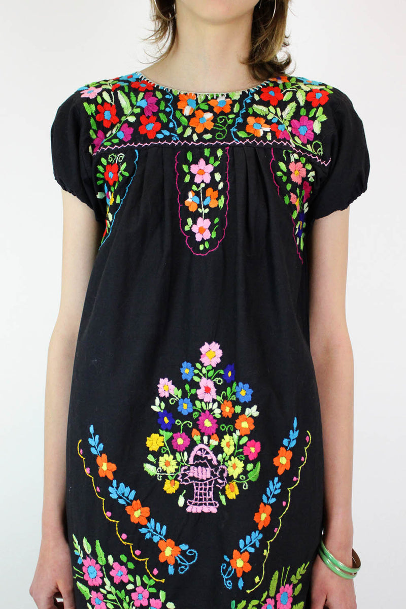 Mexican Embroidered Smock Dress S