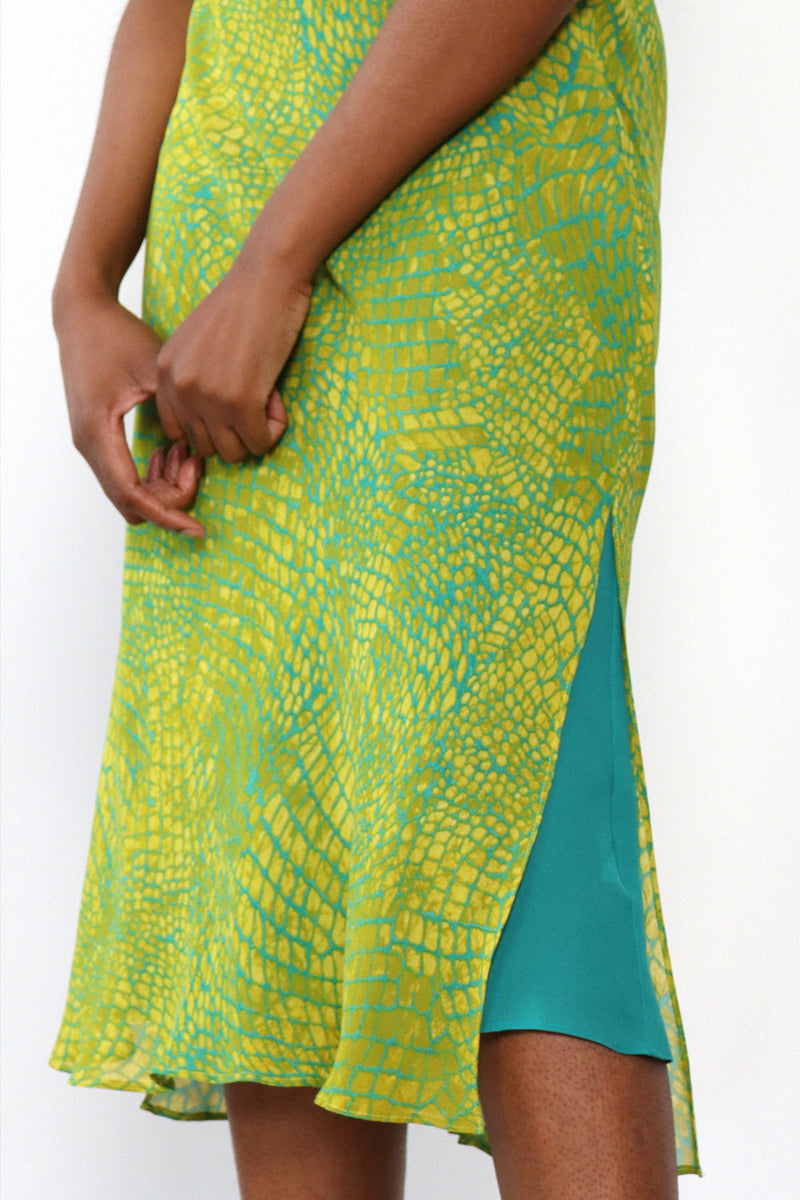 Lime and Teal Bias Cut Dress M