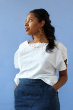Crisp White Lace Trim Top M/L