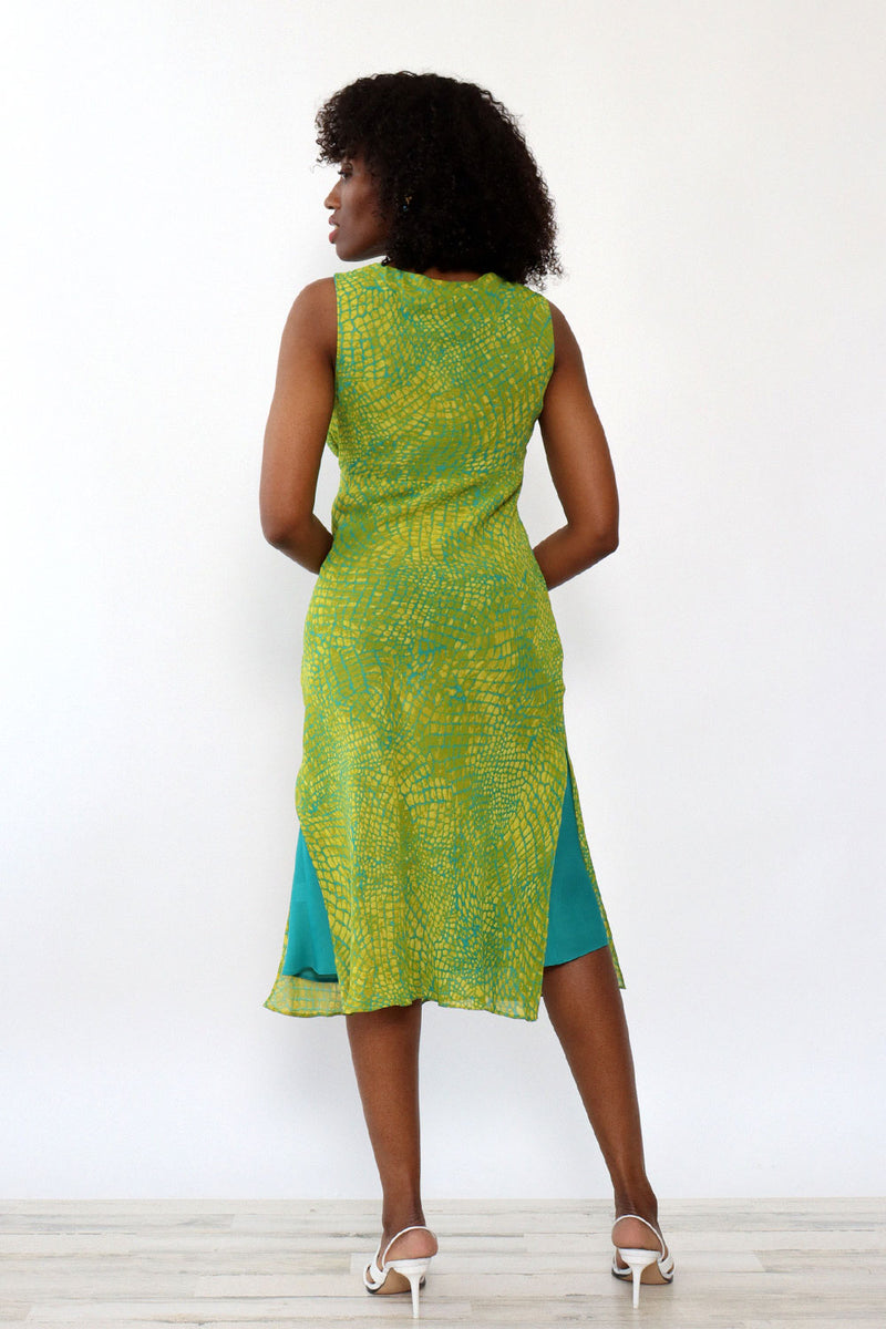 Lime and Teal Bias Cut Dress M