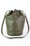 olive green leather bucket bag