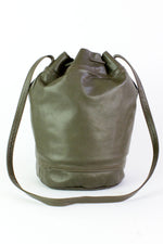 olive green leather bucket bag