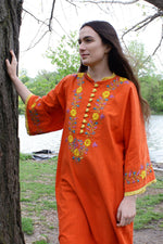 Coral Embroidered Caftan