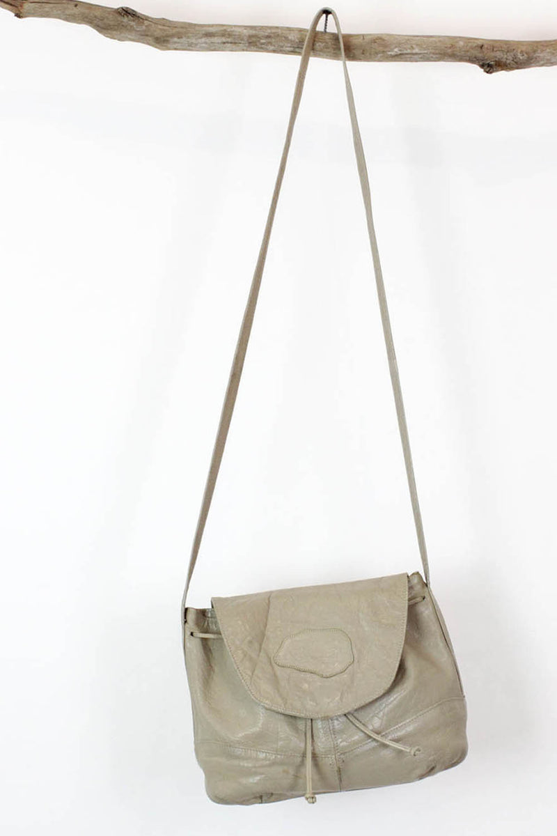 Carlos Falchi Pebbly Leather Taupe Cinch Purse