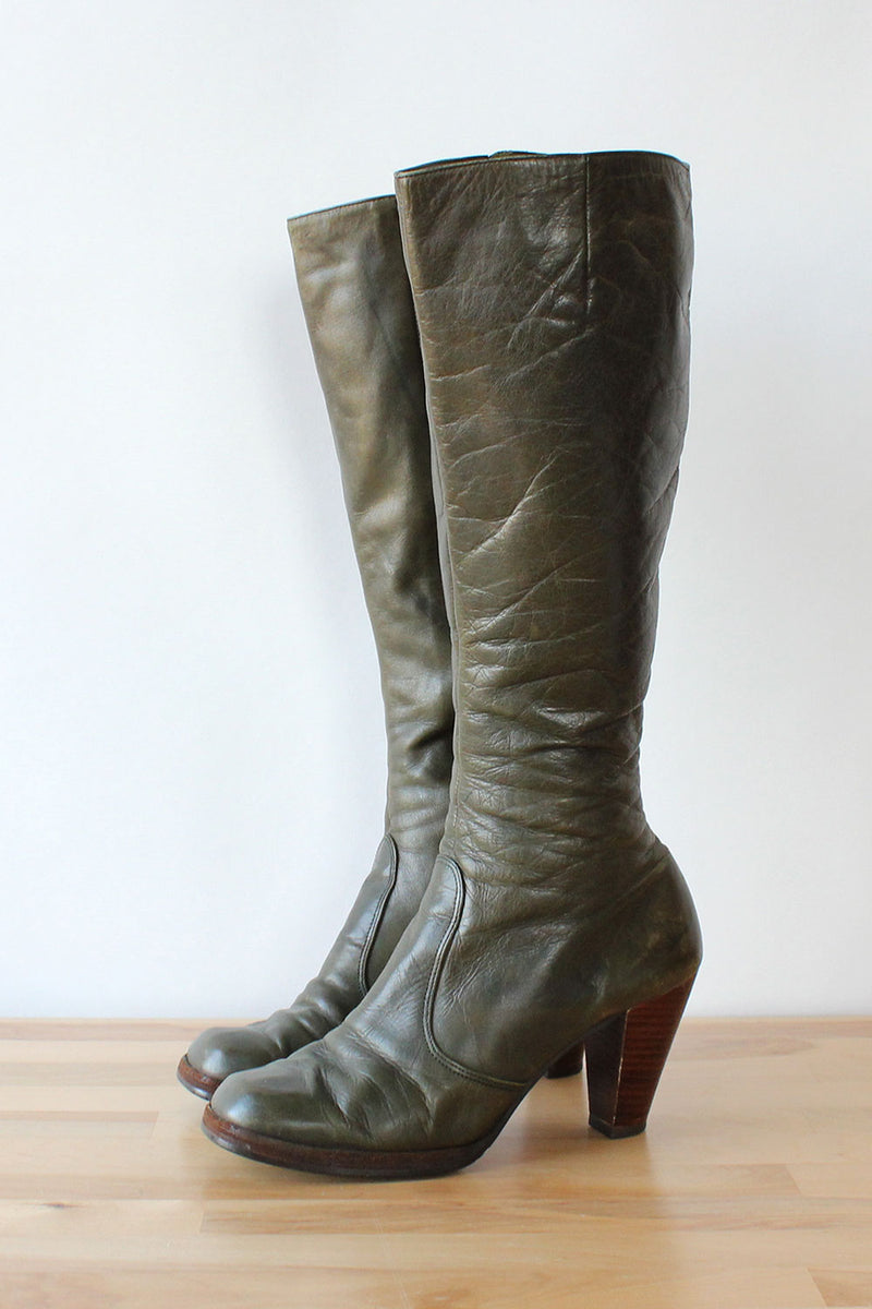 Forest Green Leather Tall Boots 8 1/2-9