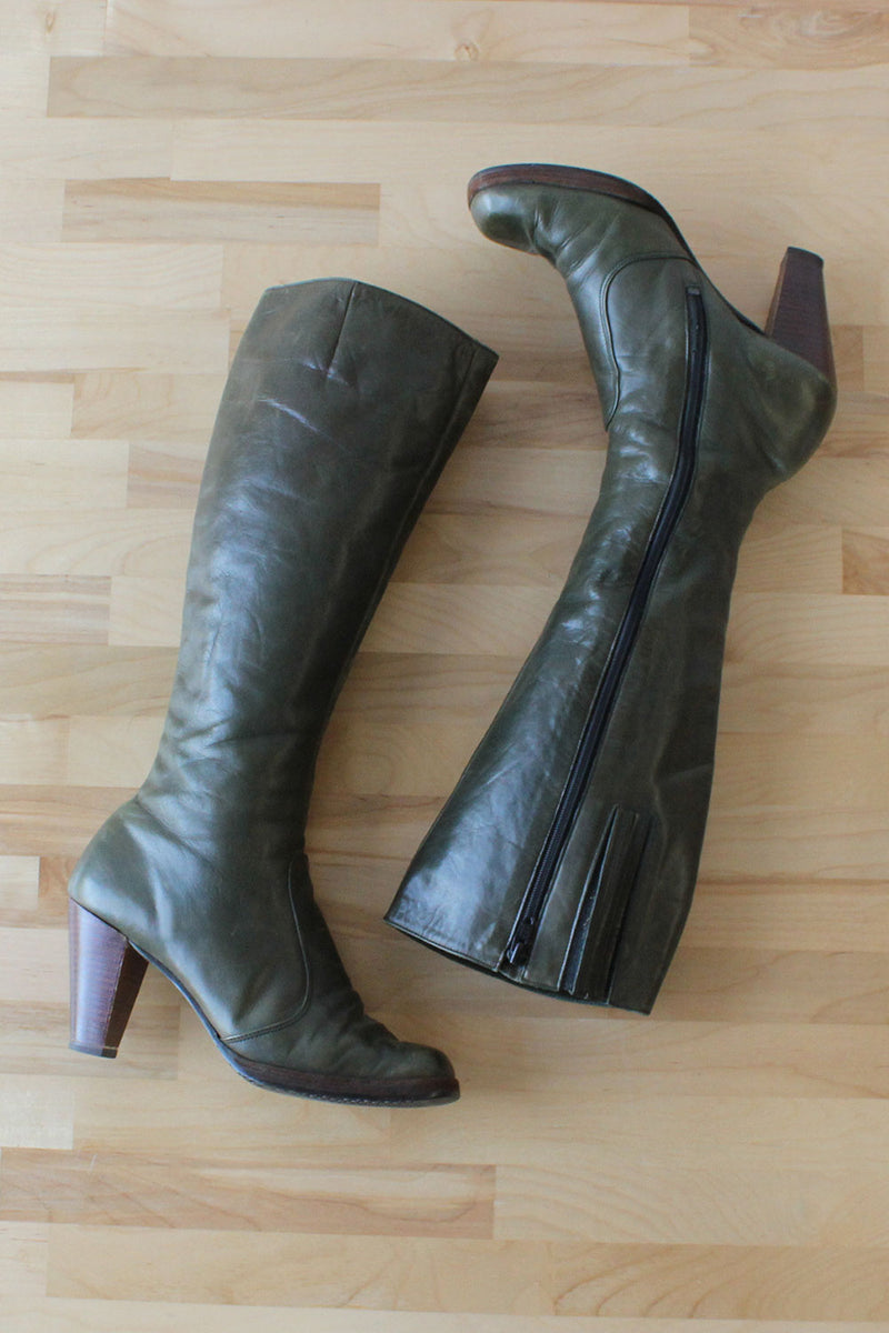 Forest Green Leather Tall Boots 8 1/2-9