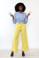 Chambray Mushroom Applique Shirt S-L