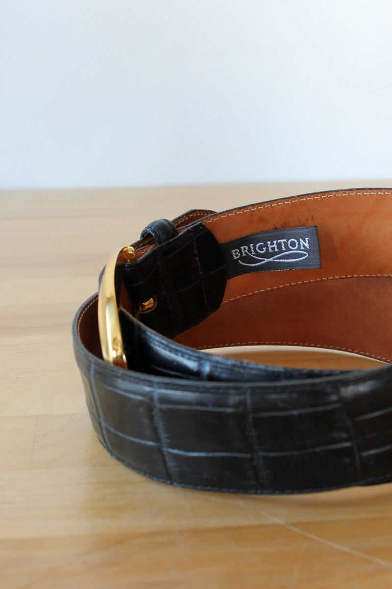Brighton Navy Leather Embossed Belt M/L