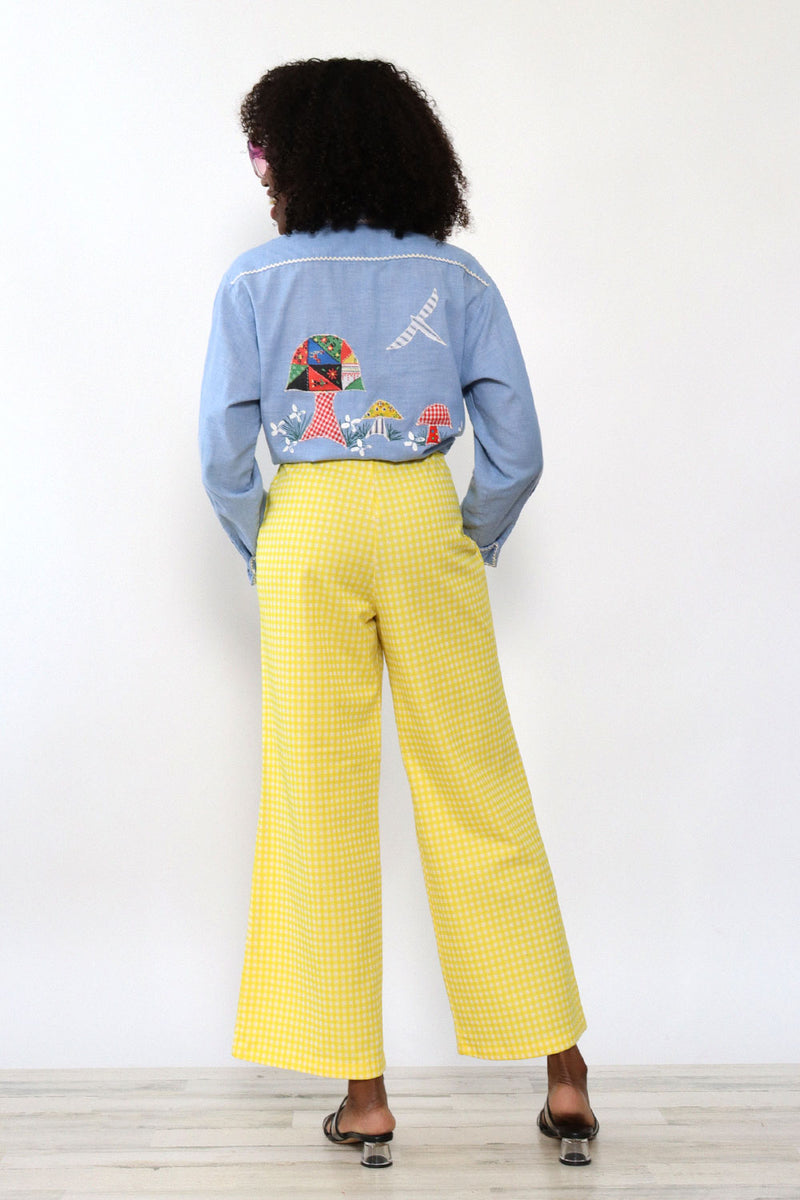 Chambray Mushroom Applique Shirt S-L