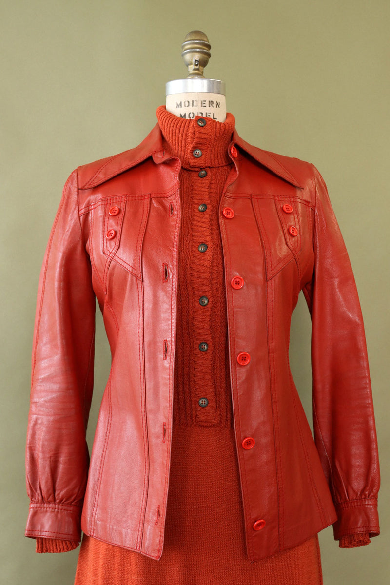 Rust Leather Shacket XS