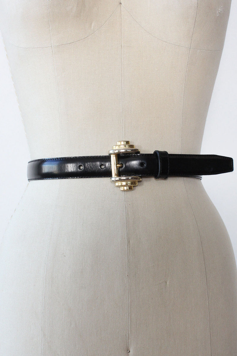 Italian Leather Gold Geo-Buckle Belt XS-M