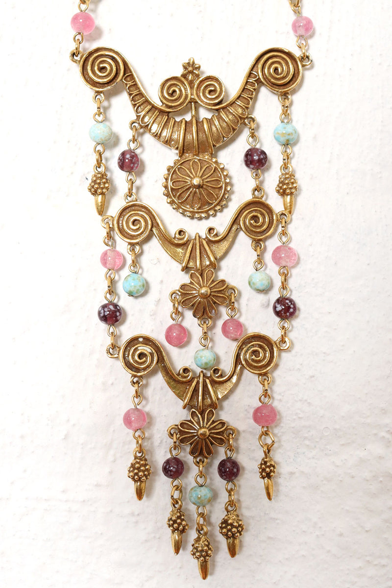 Glass Bead Gilded Statement Necklace
