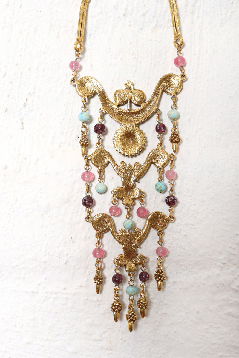 Glass Bead Gilded Statement Necklace