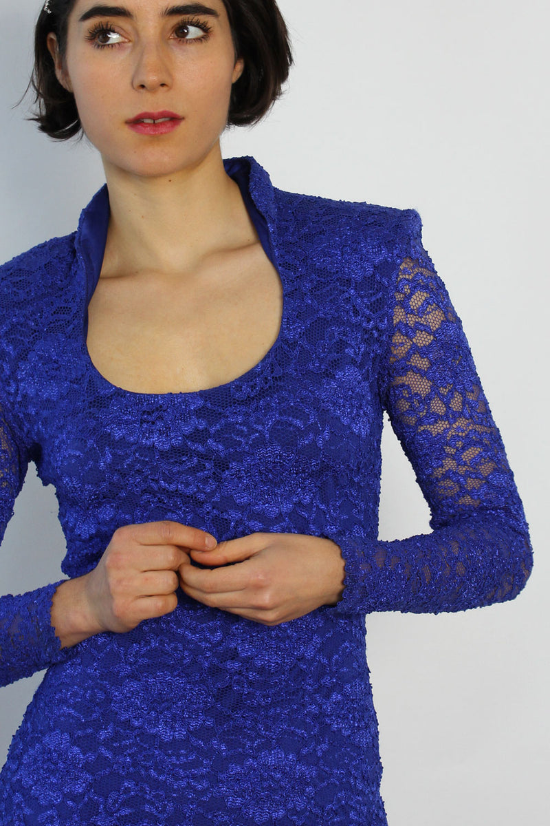Electric Indigo Lace Bodycon Dress XS/S OMNIA Electric Indigo Lace Bodycon Dress XS/S OMNIA
