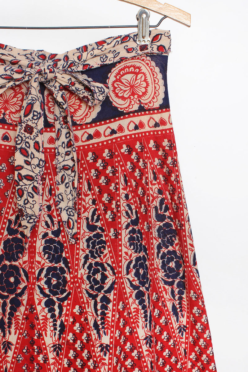 70s Block Print Lotus Wrap Skirt