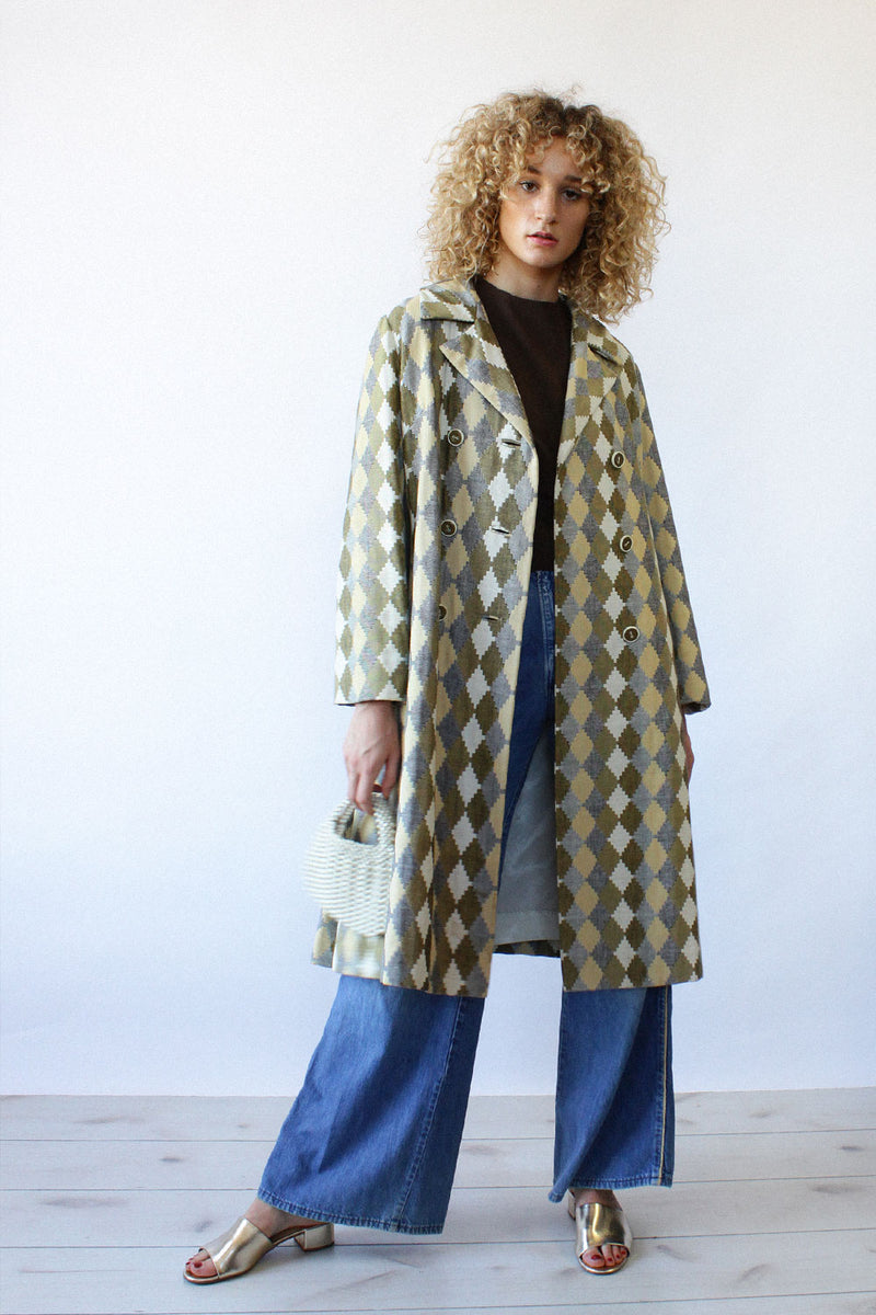 Tonal Diamond Weave Long Jacket M