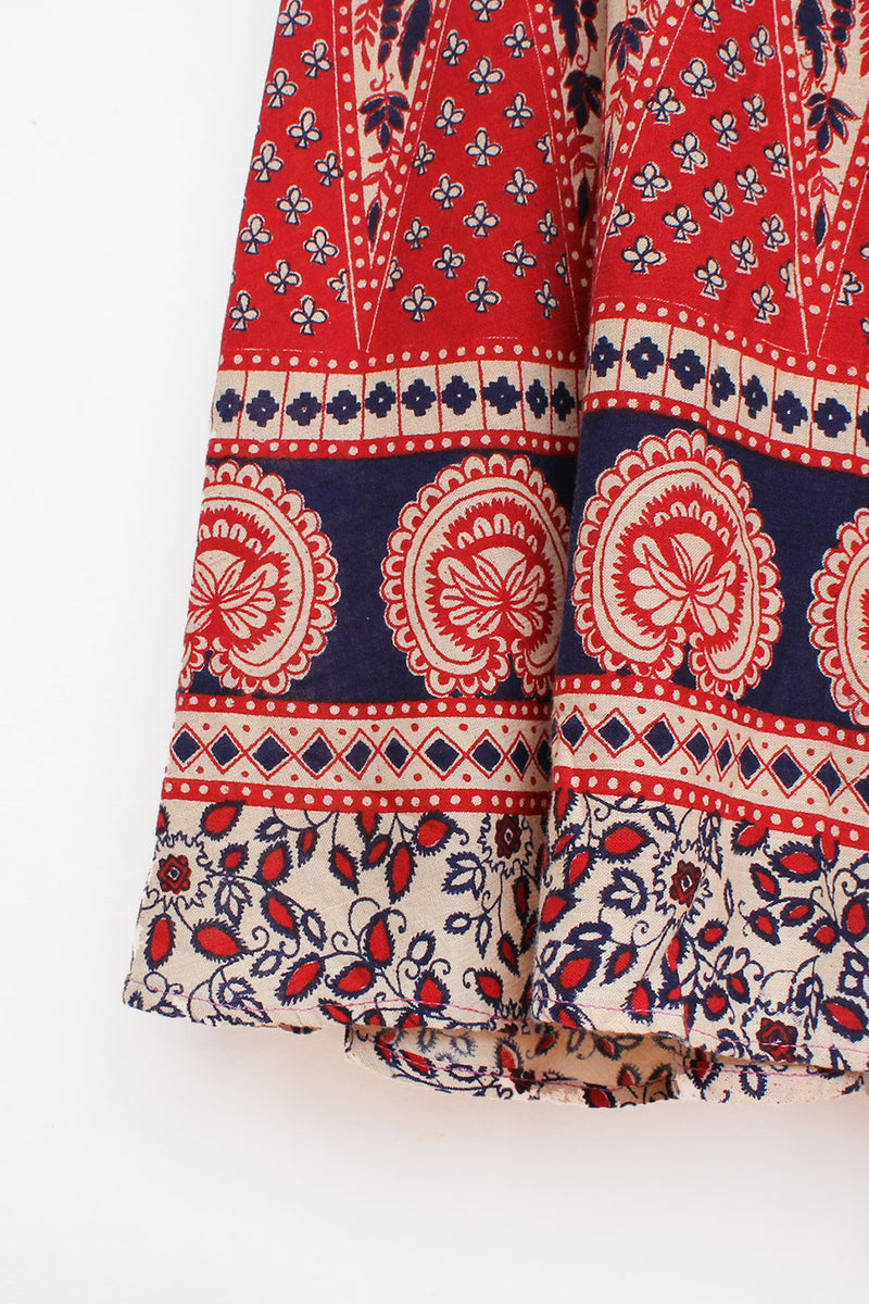 70s Block Print Lotus Wrap Skirt