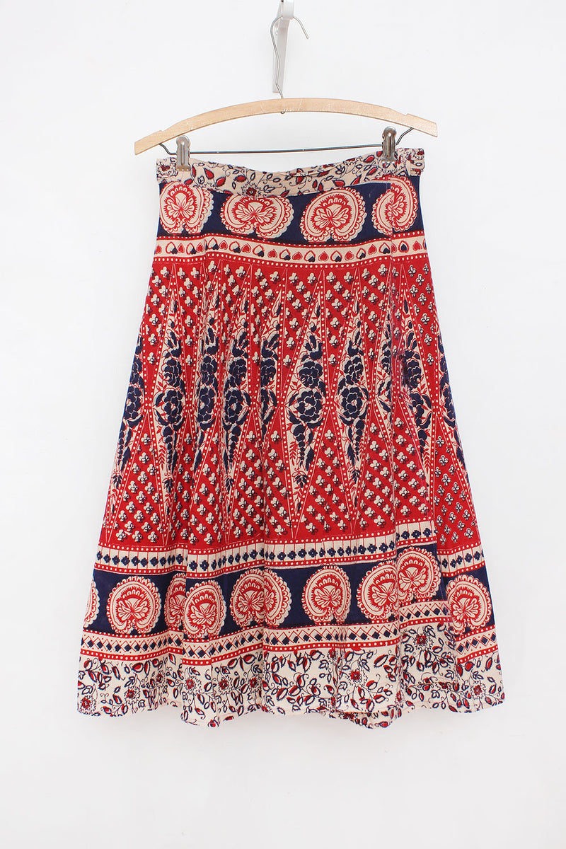 70s Block Print Lotus Wrap Skirt