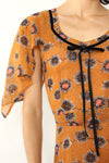 Nicole Miller 1970s Autumnal Floral Dress XS