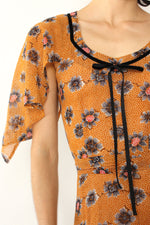 Nicole Miller 1970s Autumnal Floral Dress XS