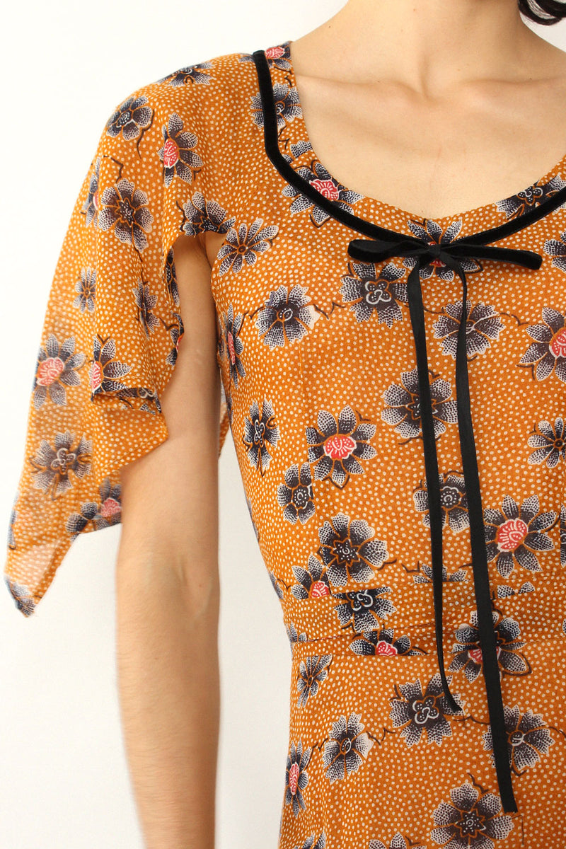 Nicole Miller 1970s Autumnal Floral Dress XS