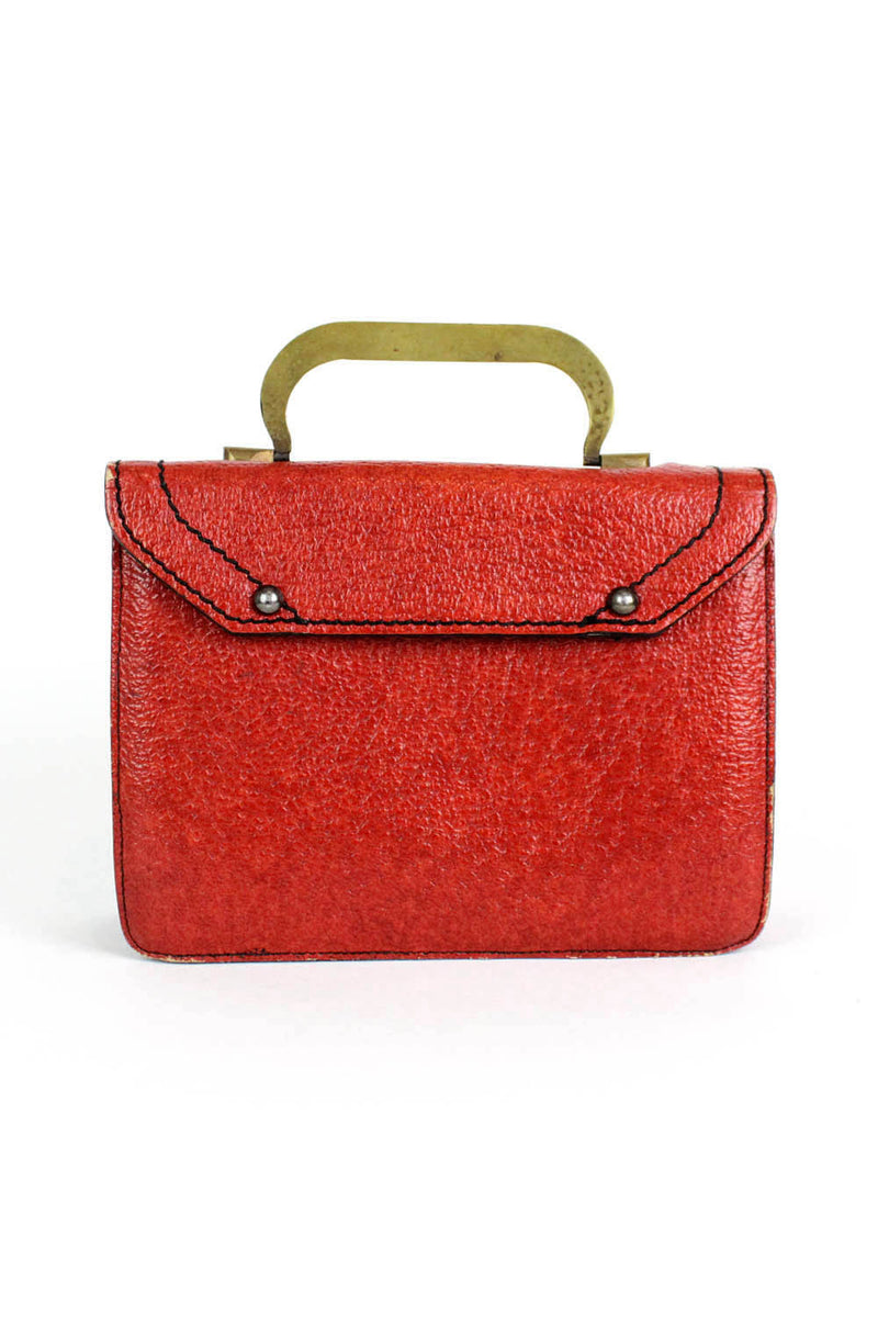 Red Leather Boxy Handbag