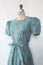 Floral Stencil Stripe 1930s Dress S/M