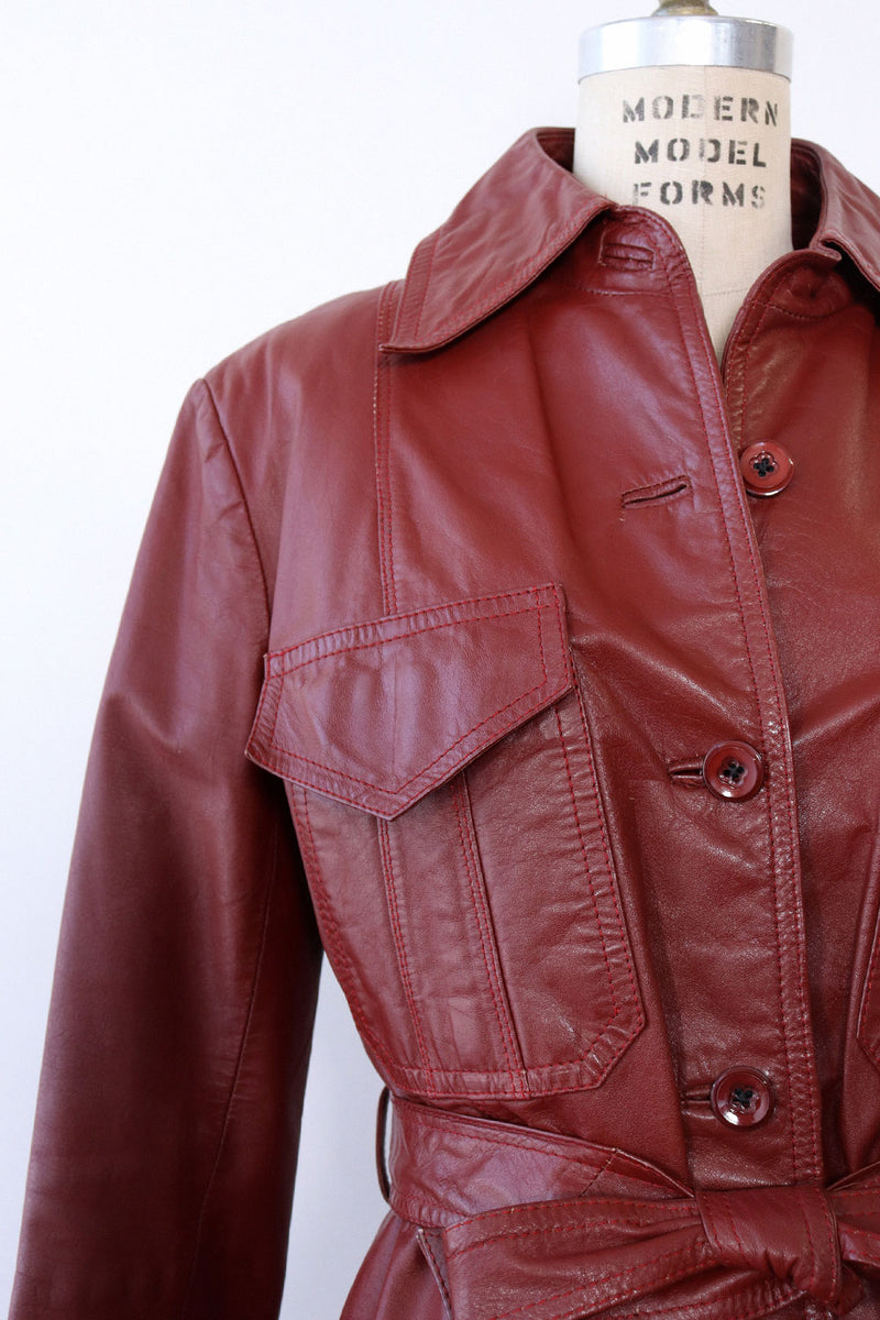 Burgundy Leather Car Coat M/L
