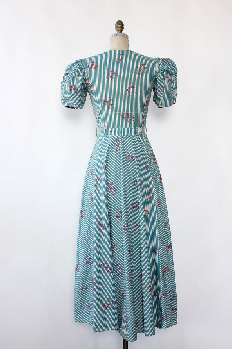 Floral Stencil Stripe 1930s Dress S/M
